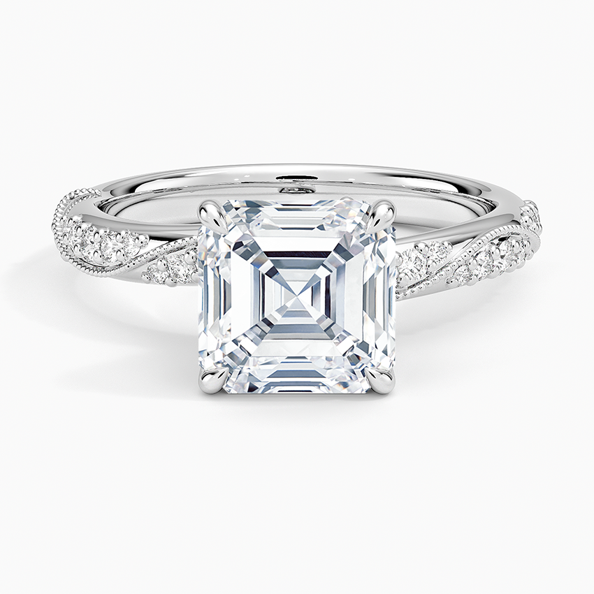 Camellia Hidden Accent 2.5mm Diamond Ring - Asscher Cut Center Stone