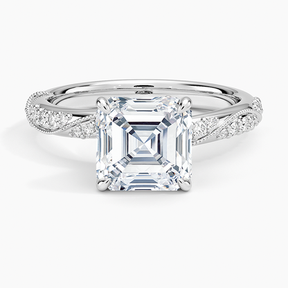 Camellia Hidden Accent 2.5mm Diamond Ring - Asscher Cut Center Stone