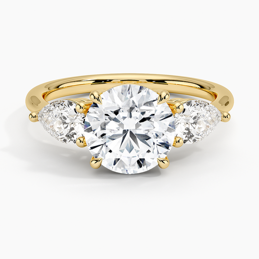 Luxe Opera Three Stone Diamond Ring - Round Center Stone