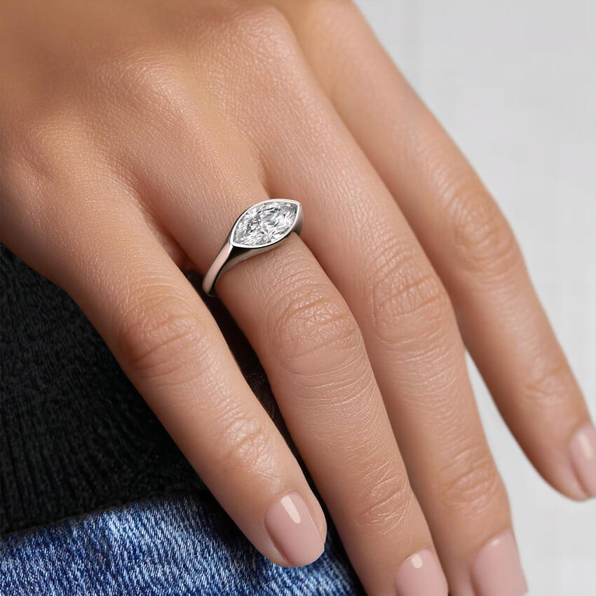 East-West Bezel Solitaire Signet Ring