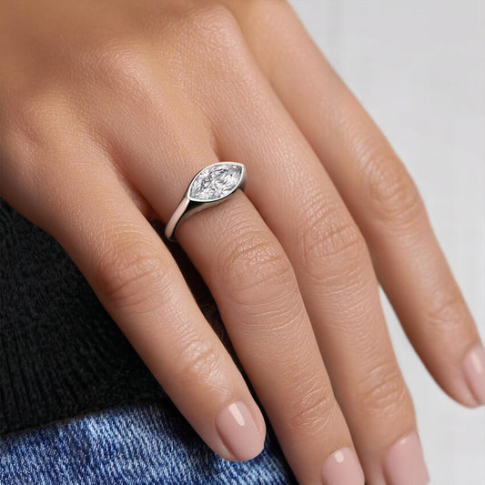 East-West Bezel Solitaire Signet Ring