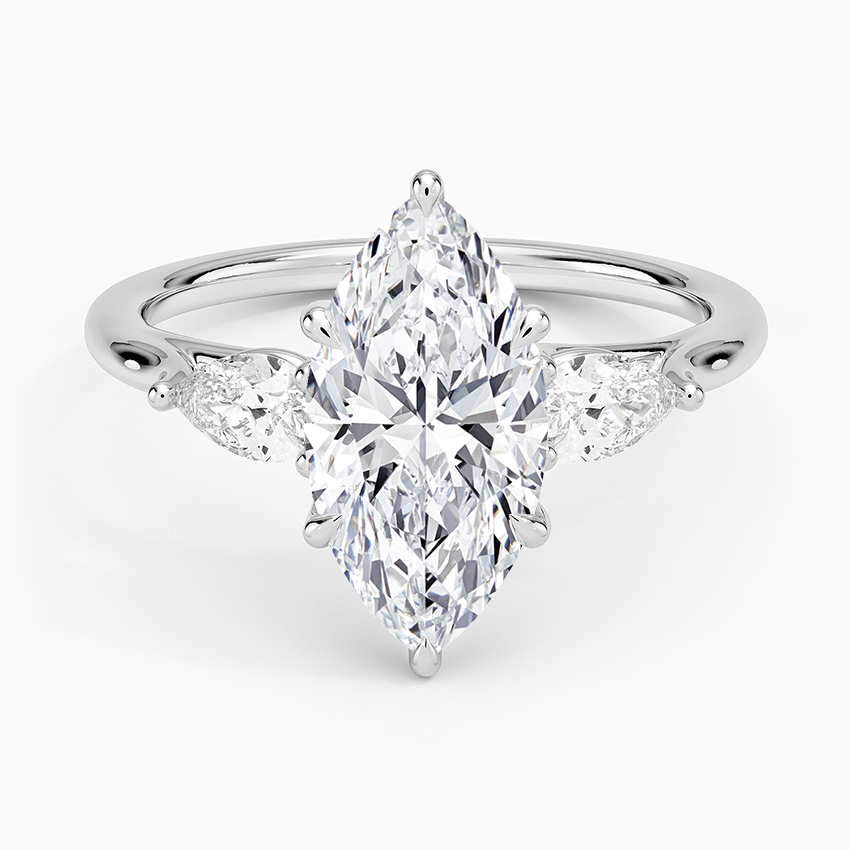 Luxe Delilah Three Stone Pear Diamond Ring - Marquise Center Stone