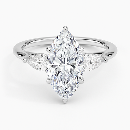 Luxe Delilah Three Stone Pear Diamond Ring - Marquise Center Stone