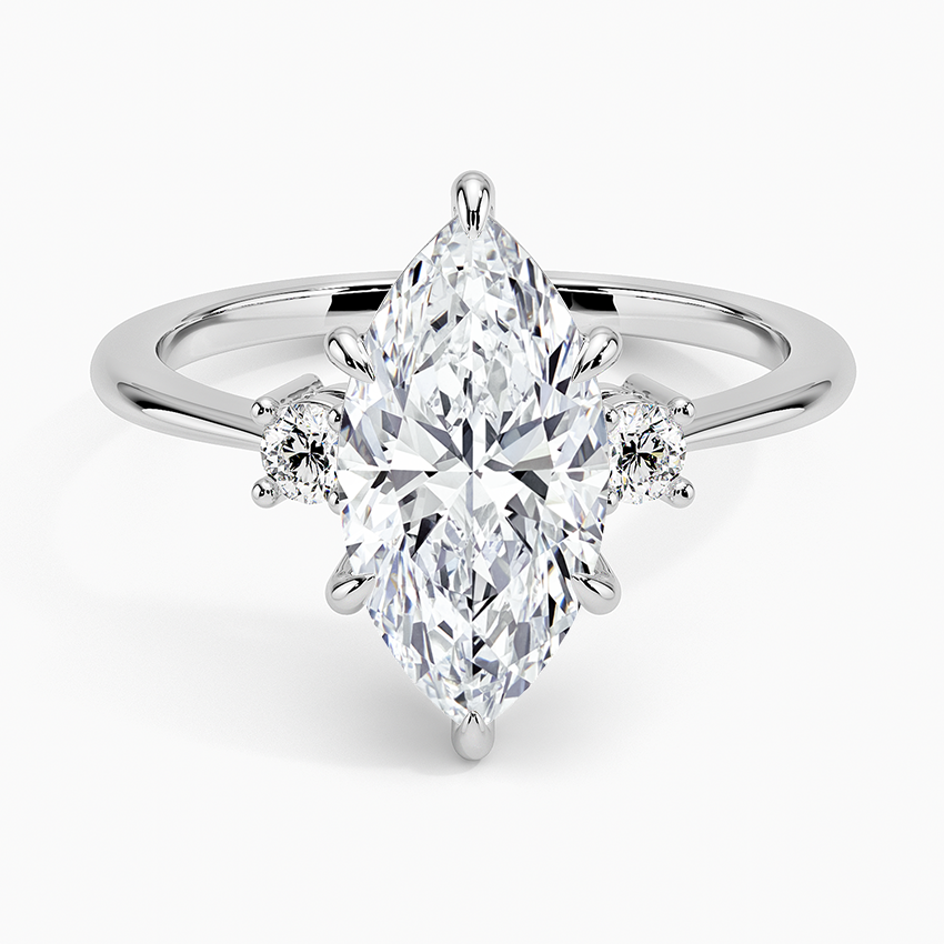 Petite Selene Three Stone Diamond Ring (1/10 ct. tw.) - Marquise Center Stone