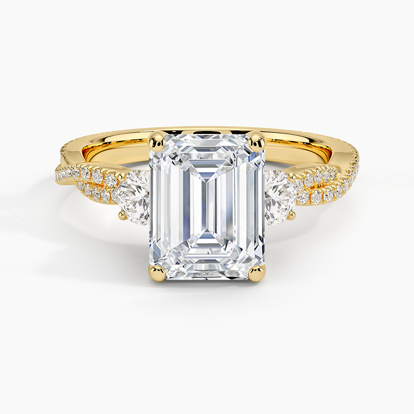 Luxe Three Stone Petite Twisted Vine Diamond Ring - Emerald Cut Center Stone