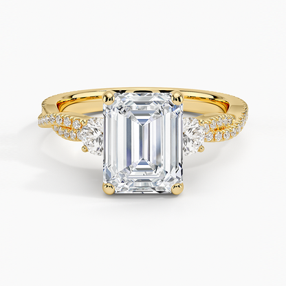 Luxe Three Stone Petite Twisted Vine Diamond Ring - Emerald Cut Center Stone