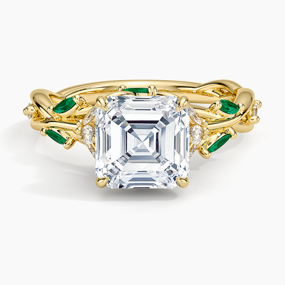 Secret Garden Lab Emerald and Diamond Ring (1/4 ct. tw.) - Asscher Cut Center Stone