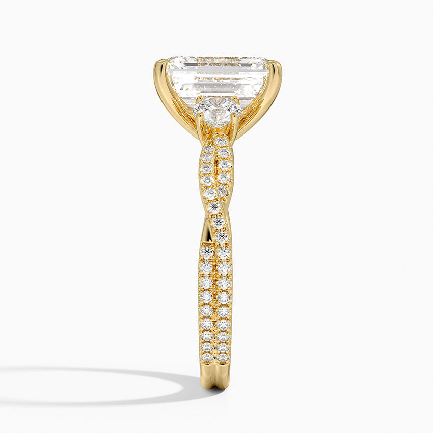 Luxe Three Stone Petite Twisted Vine Diamond Ring - Emerald Cut Center Stone