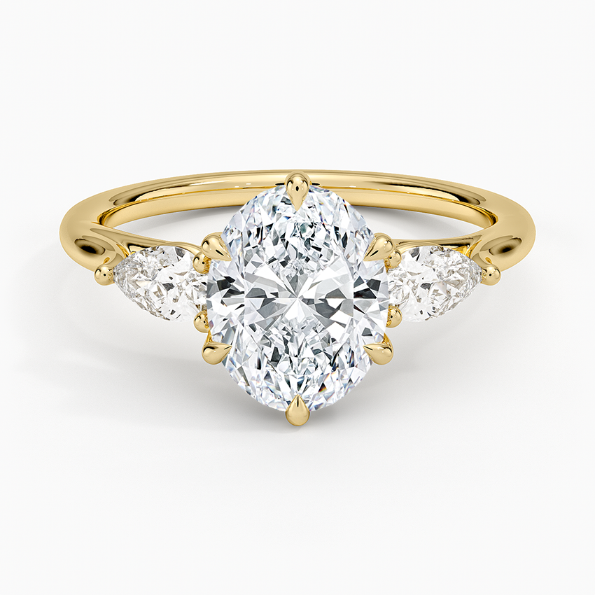 Luxe Delilah Three Stone Pear Diamond Ring - Oval Center Stone