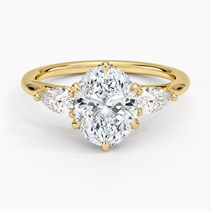 Luxe Delilah Three Stone Pear Diamond Ring - Oval Center Stone