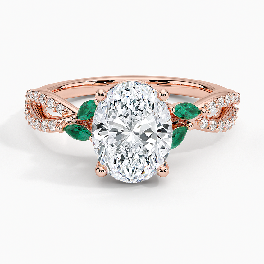 Luxe Willow Lab Emerald and Diamond Ring (1/8 ct. tw.) - Oval Center Stone