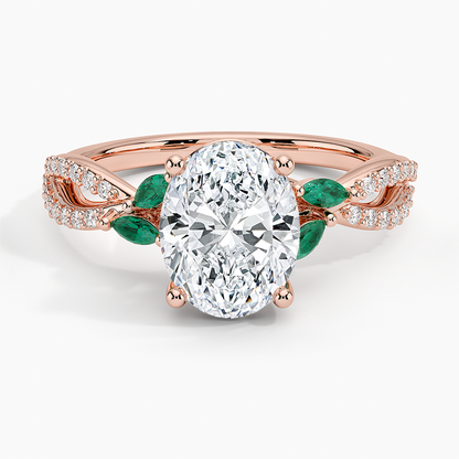 Luxe Willow Lab Emerald and Diamond Ring (1/8 ct. tw.) - Oval Center Stone