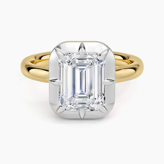 Harper Mixed Metal Solitaire Ring - Emerald Cut Center Stone