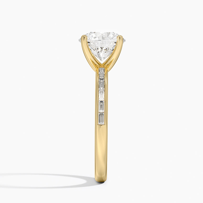 Tabitha Channel Set Baguette Diamond Ring - Round Cut Center Stone