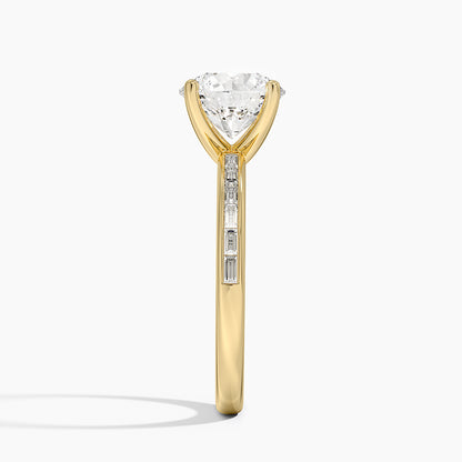 Tabitha Channel Set Baguette Diamond Ring - Round Cut Center Stone