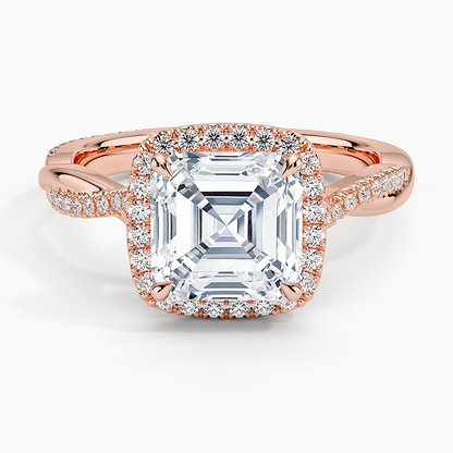 Petite Twisted Vine Halo Diamond Ring (1/4 ct. tw.) - Asscher Cut Center Stone