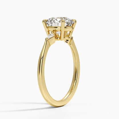 Petite Cometa Three Stone Diamond Ring - Round Center Stone