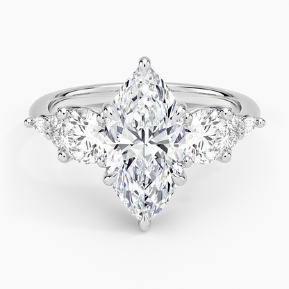 Luxe Nadia Three Stone Diamond Ring - Marquise Center Stone