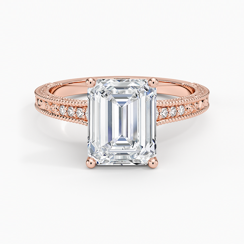 Hudson Engraved Diamond Ring - Emerald Cut Center Stone