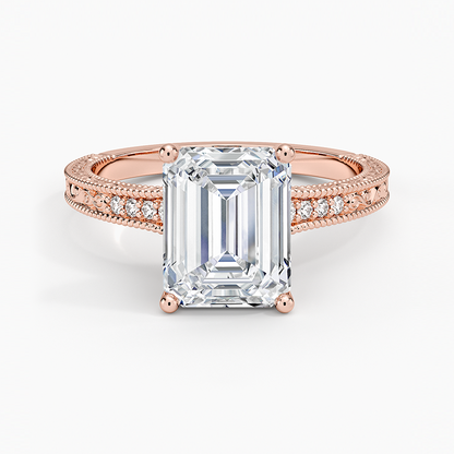 Hudson Engraved Diamond Ring - Emerald Cut Center Stone