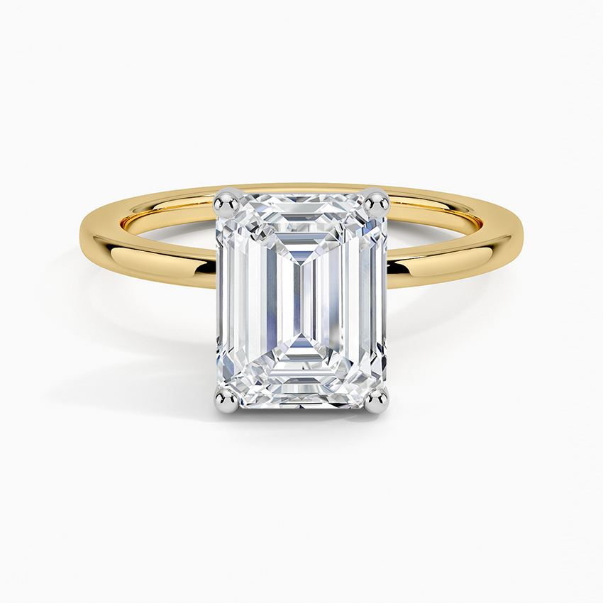 Platinum Mixed Metal Perfect Fit Solitaire Ring - Emerald Cut Center Stone