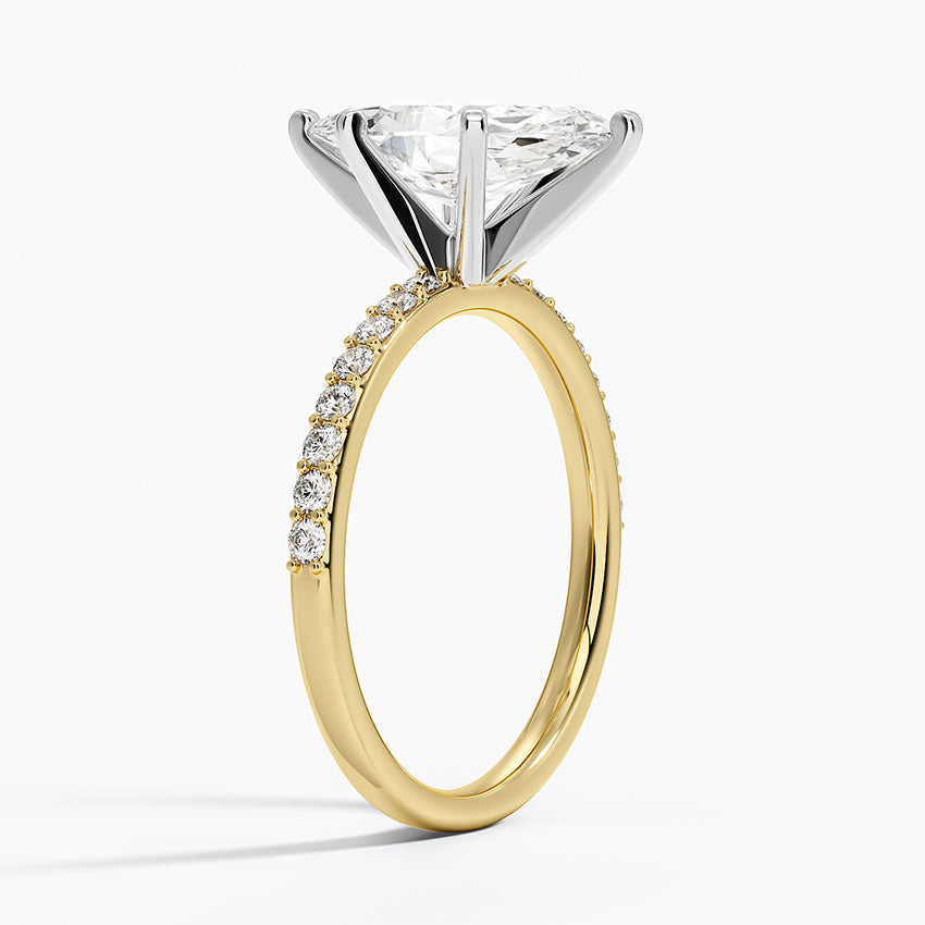 Petite Shared Prong Half Coverage Diamond Ring - Marquise Center Stone