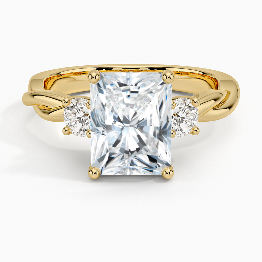 Twisted Vine Three Stone Diamond Ring - Radiant Cut Center Stone