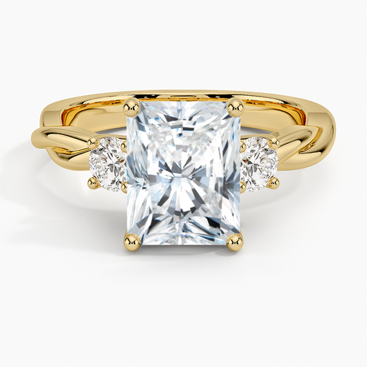 Twisted Vine Three Stone Diamond Ring - Radiant Cut Center Stone