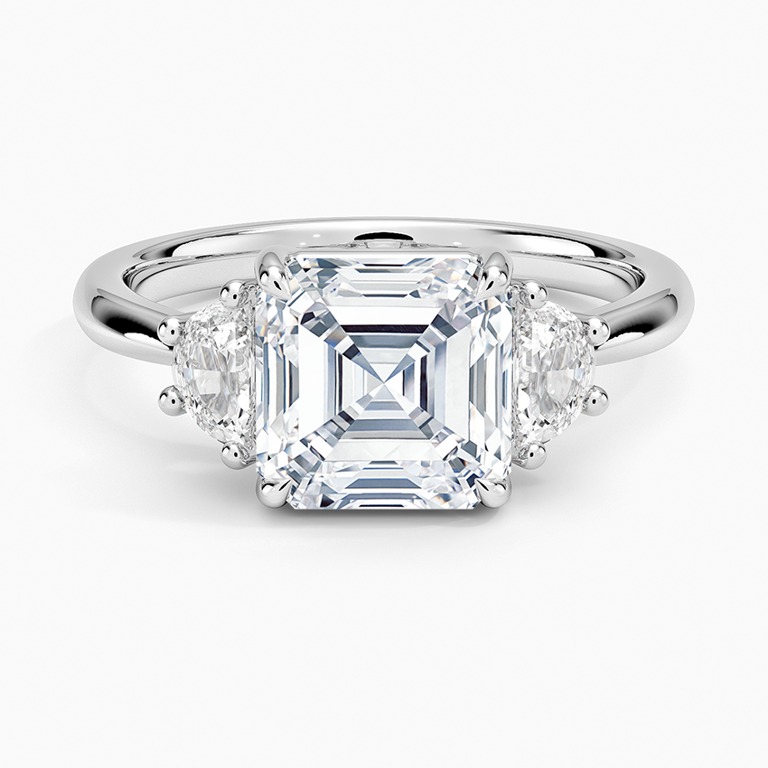 Half Moon Three Stone Diamond Ring (1/4 ct. tw.) - Asscher Cut Center Stone