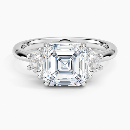 Half Moon Three Stone Diamond Ring (1/4 ct. tw.) - Asscher Cut Center Stone