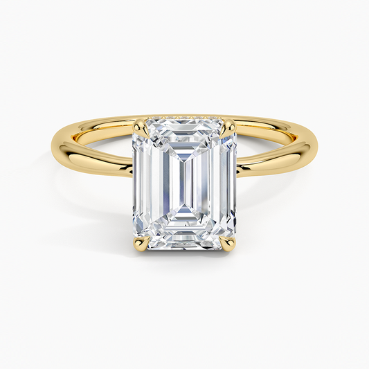 Freesia Hidden Halo Diamond Ring - Emerald Cut Center Stone