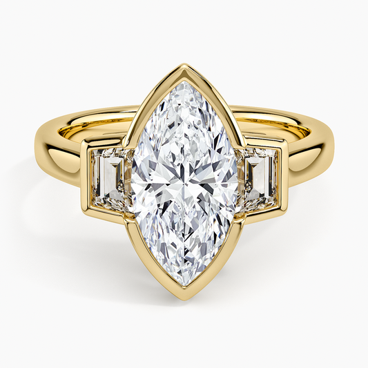 Seamless Trapezoid Three Stone Diamond Ring (1/2 ct. tw.) - Marquise Center Stone
