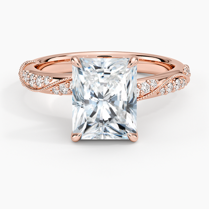 Camellia Hidden Accent 2.5mm Diamond Ring - Radiant Cut Center Stone