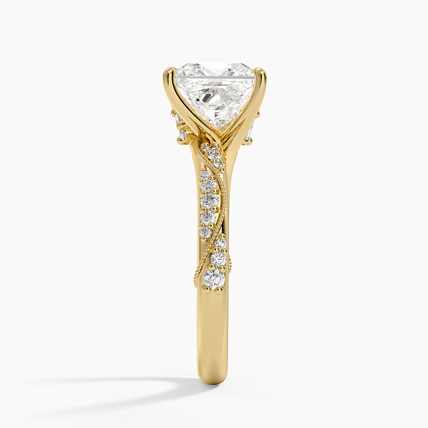 Camellia Hidden Accent 2.5mm Diamond Ring - Princess Cut Center Stone