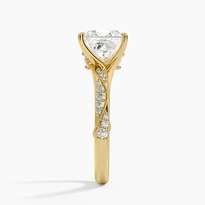 Camellia Hidden Accent 2.5mm Diamond Ring - Princess Cut Center Stone