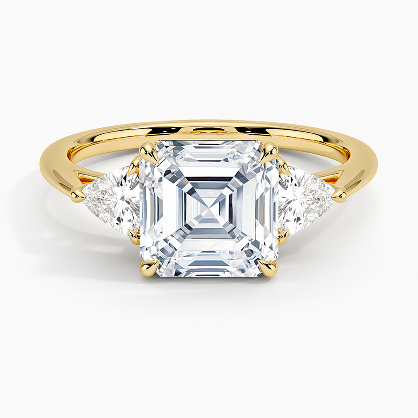Luxe Trillion Cut Three Stone Diamond Ring - Asscher Cut Center Stone