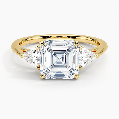 Luxe Trillion Cut Three Stone Diamond Ring - Asscher Cut Center Stone