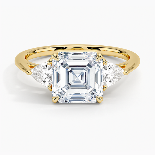 Luxe Trillion Cut Three Stone Diamond Ring - Asscher Cut Center Stone