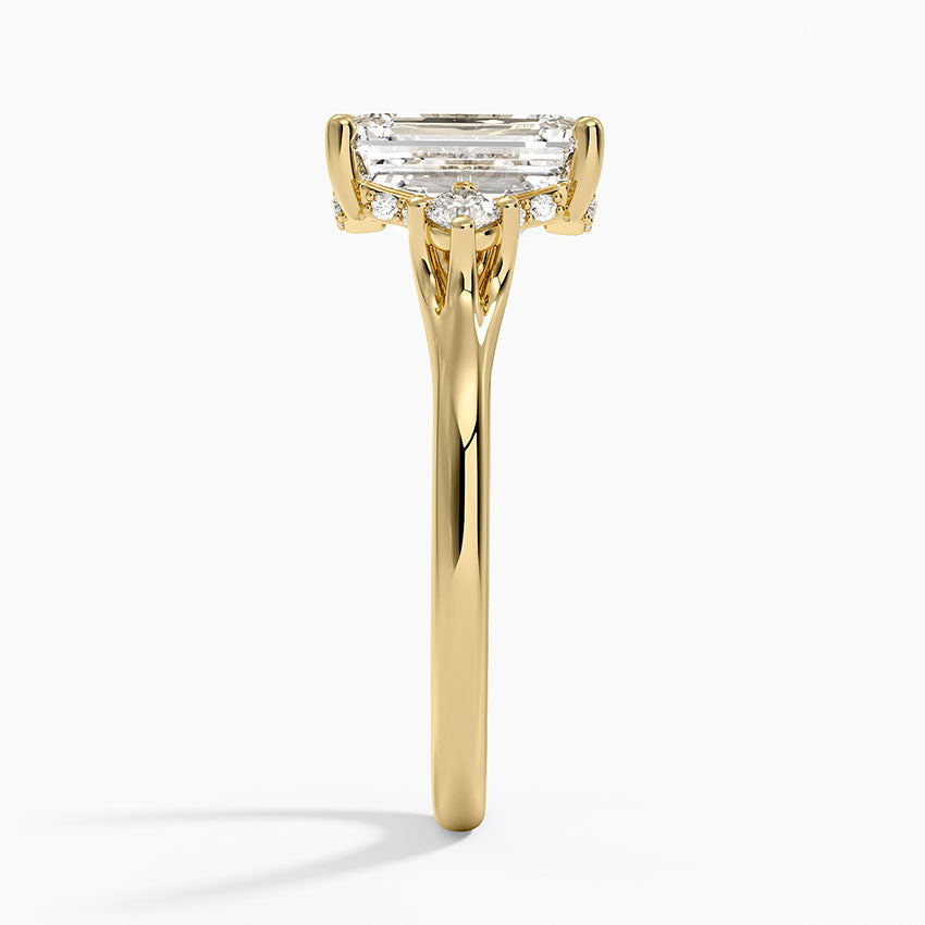 Floating Three Stone Diamond Ring - Emerald Cut Center Stone