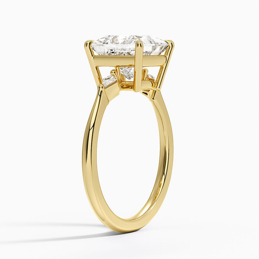 Petite Cometa Three Stone Diamond Ring - Princess Cut Center Stone