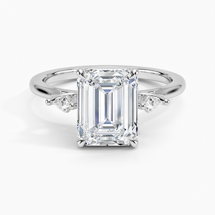 Petite Cometa Perfect Fit Three Stone Diamond Ring - Emerald Cut Center Stone