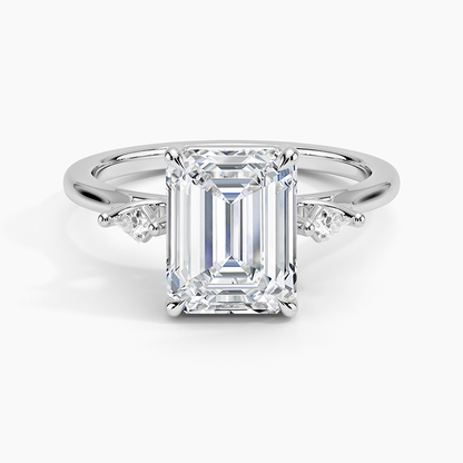 Petite Cometa Perfect Fit Three Stone Diamond Ring - Emerald Cut Center Stone