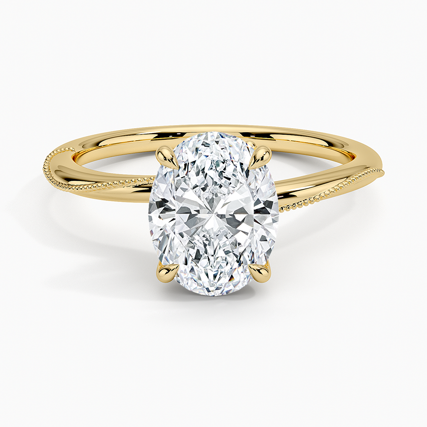 Adorned Camellia Milgrain Diamond Ring - Oval Cut Center Stone