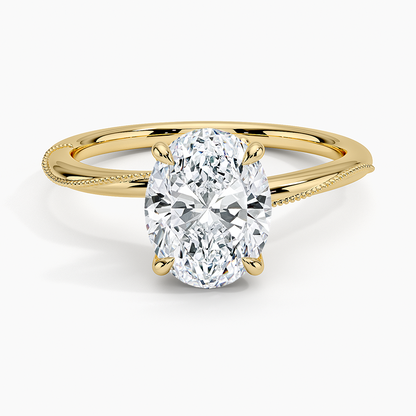 Adorned Camellia Milgrain Diamond Ring - Oval Cut Center Stone