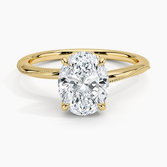 Adorned Camellia Milgrain Diamond Ring - Oval Cut Center Stone