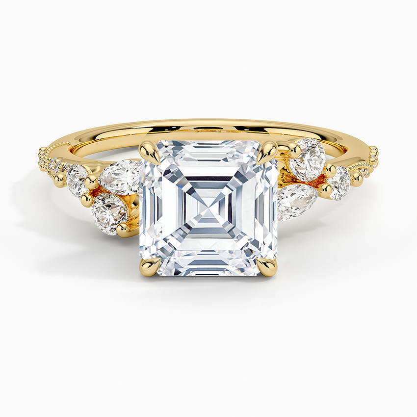 Luxe Camellia Milgrain Diamond Ring - Asscher Cut Center Stone