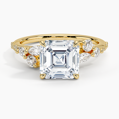 Luxe Camellia Milgrain Diamond Ring - Asscher Cut Center Stone