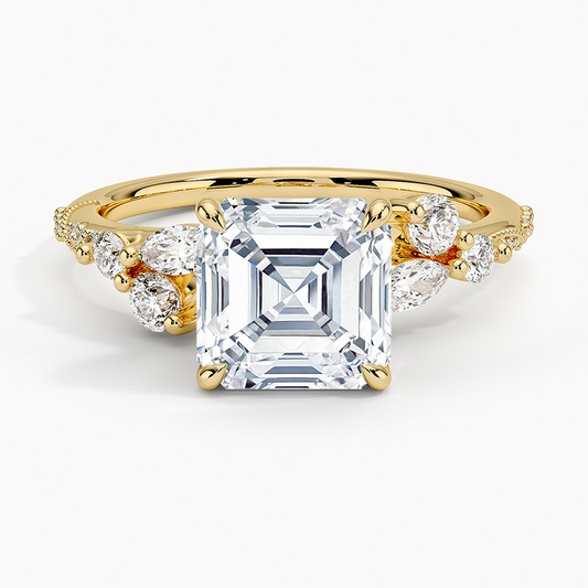 Luxe Camellia Milgrain Diamond Ring - Asscher Cut Center Stone