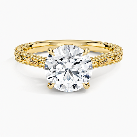 Elsie Engraved Ring - Round Center Stone