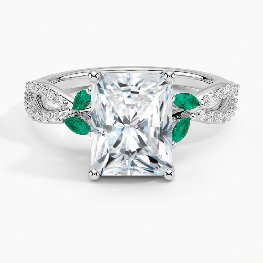 Luxe Willow Lab Emerald and Diamond Ring (1/8 ct. tw.) - Radiant Cut Center Stone